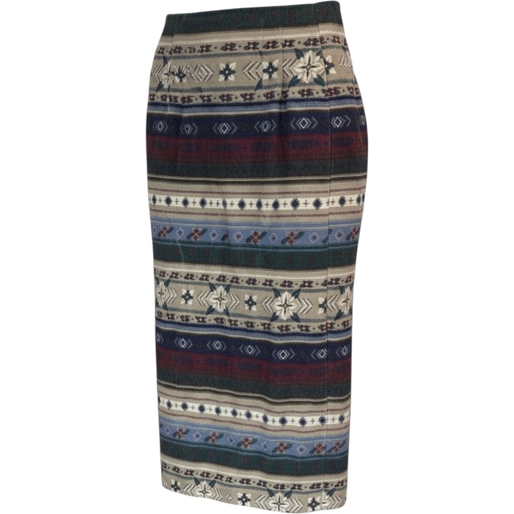 Vintage Stuffed Shirt Jeanswear Size 12 Denim Skirt Pockets Aztec Print